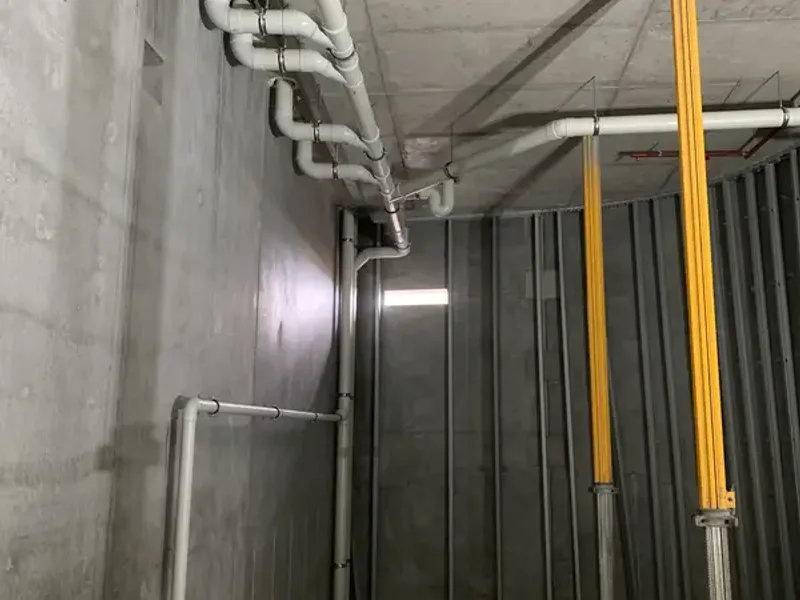 Commercial gas fitting installation with yellow gas pipes